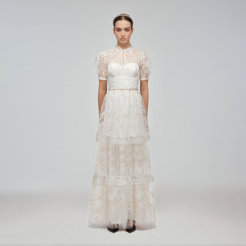 Ivory Blossom Sequin Tiered Maxi Dress  (Self-Portrait) - Picture 2 of 16